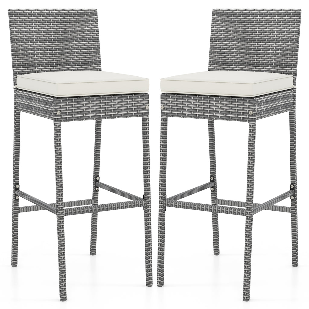 2/4 Pieces Outdoor PE Rattan Cushioned Barstool Set with Armrests