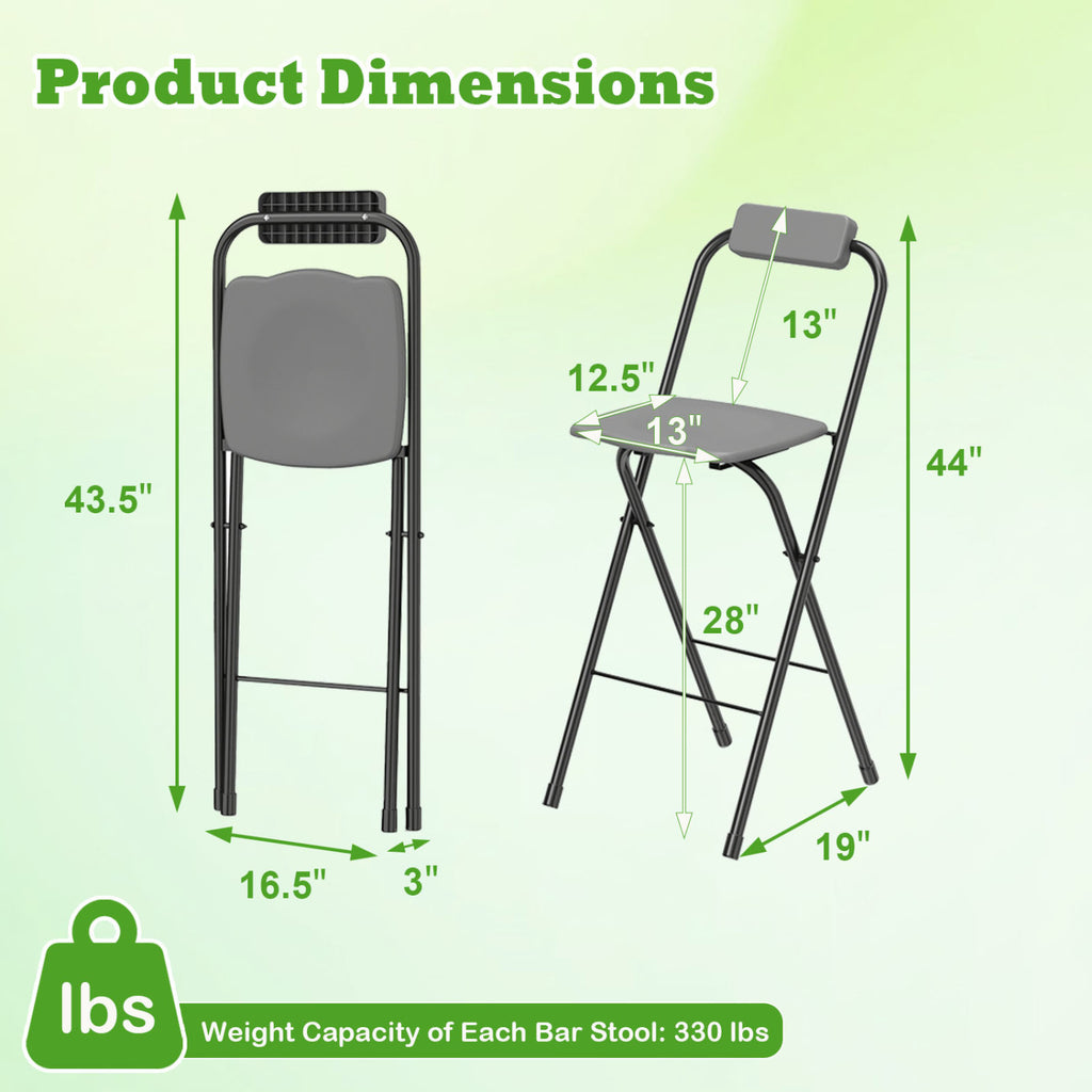 Set of 2 Portable Bar Height Stools with Ergonomic Seat and