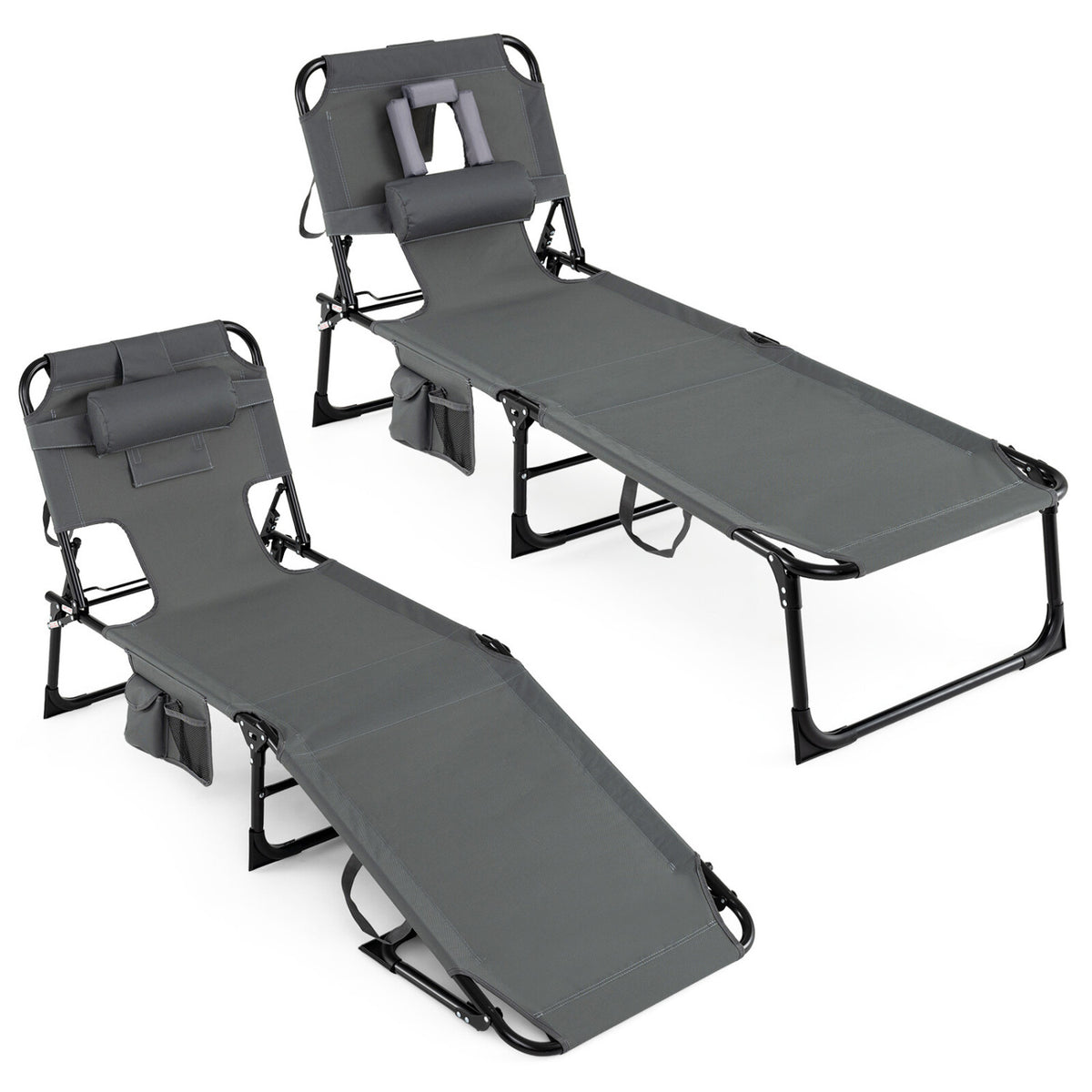 Set of 2 Portable Folding Chaise Lounge Chair with 4-Position