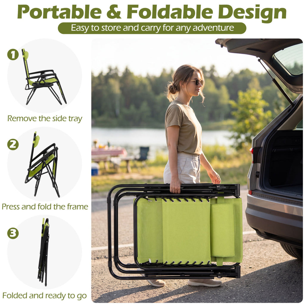 Portable Zero Gravity Chairs with Cup Holder Trays and Backrest Set