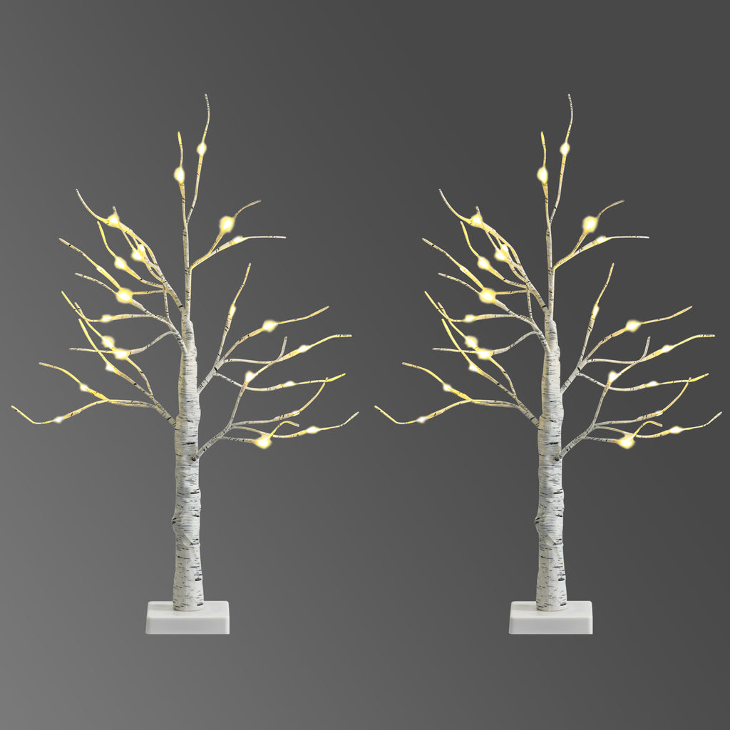 Pre-lit White Birch Tree Set - Battery Powered Indoor Holiday Decor