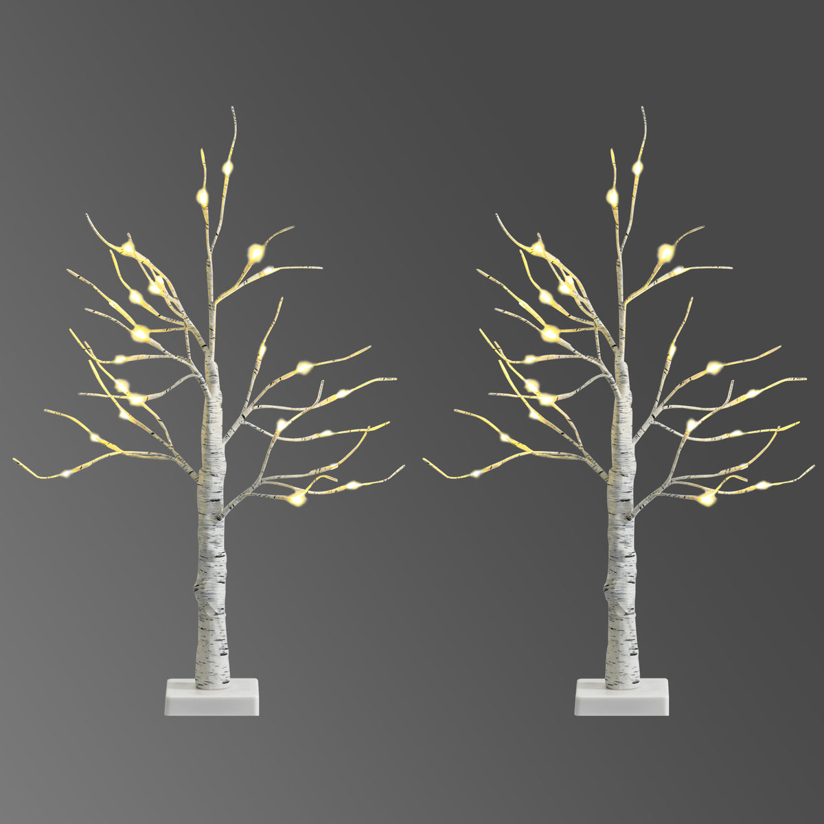 Pre-lit White Birch Tree Set - Battery Powered Indoor Holiday Decor