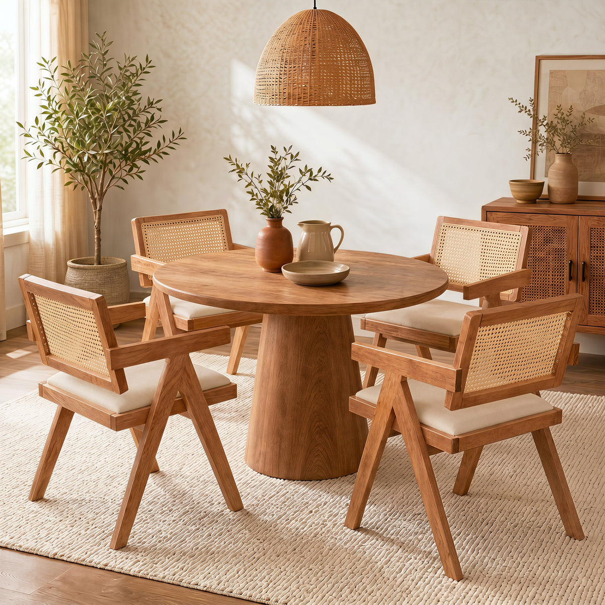 Set of 2 Rattan Accent Chairs with Cushion - Beige