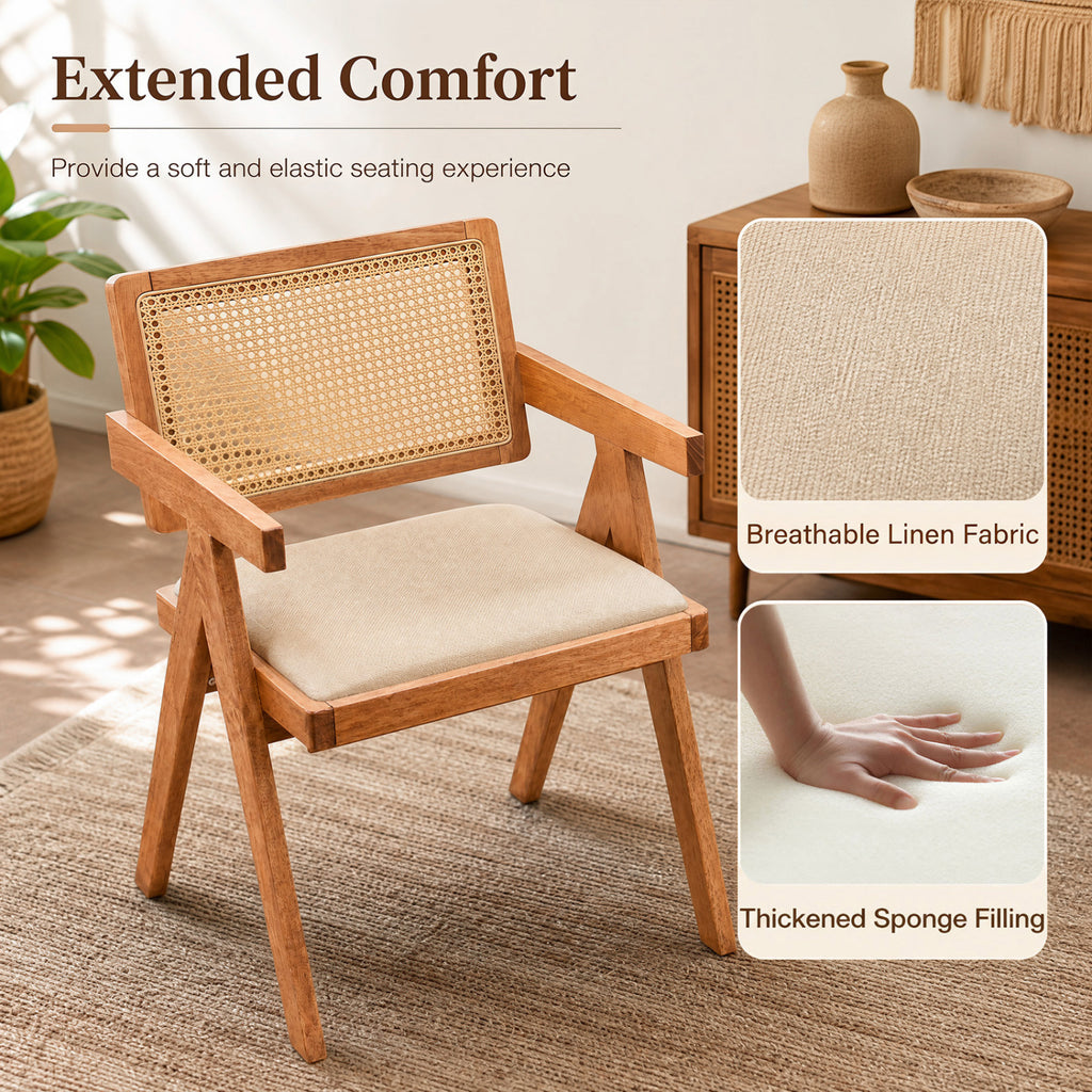 Set of 2 Rattan Accent Chairs with Cushion - Beige