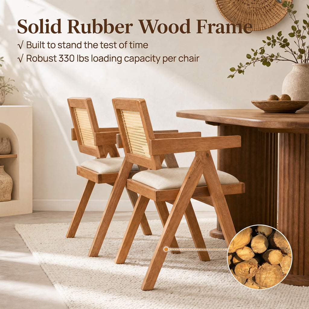 Set of 2 Rattan Accent Chairs with Padded Cushion - Beige