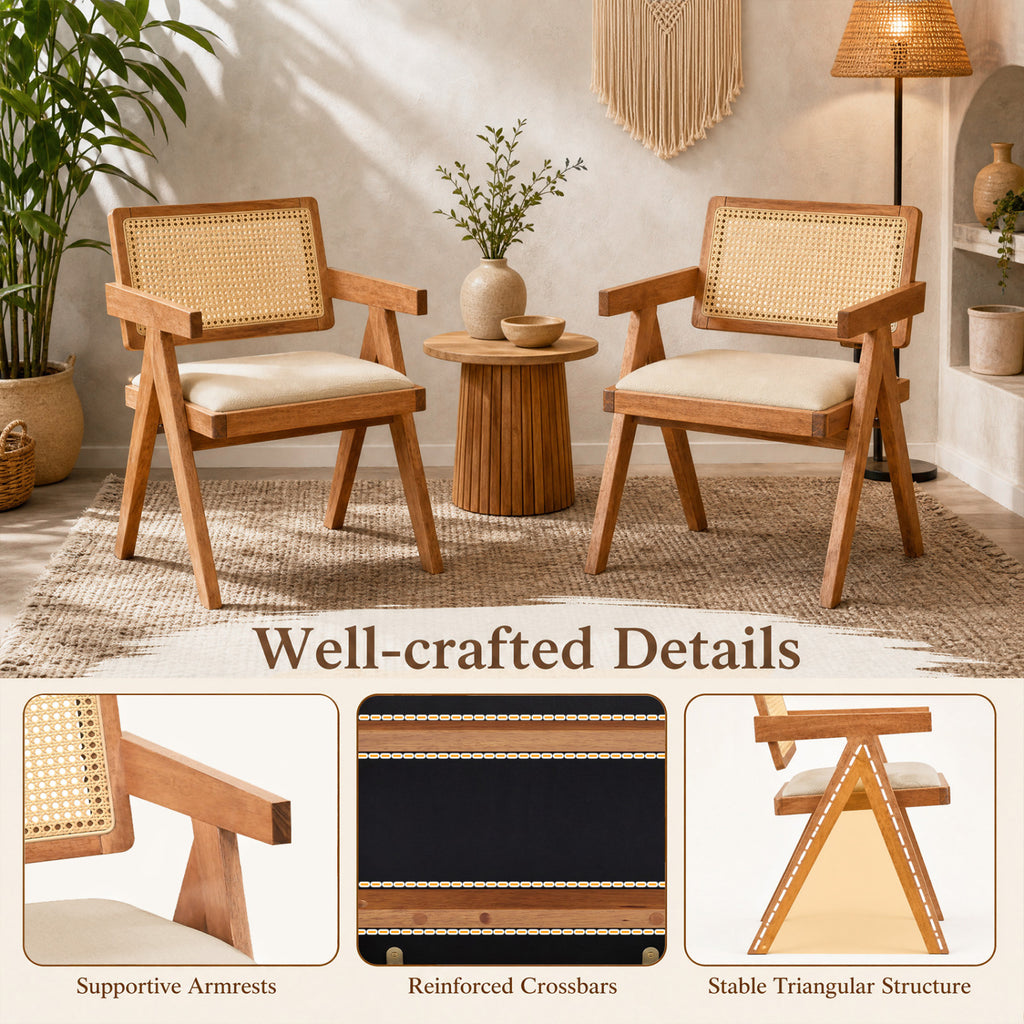Set of 2 Rattan Accent Chairs with Cushion - Beige