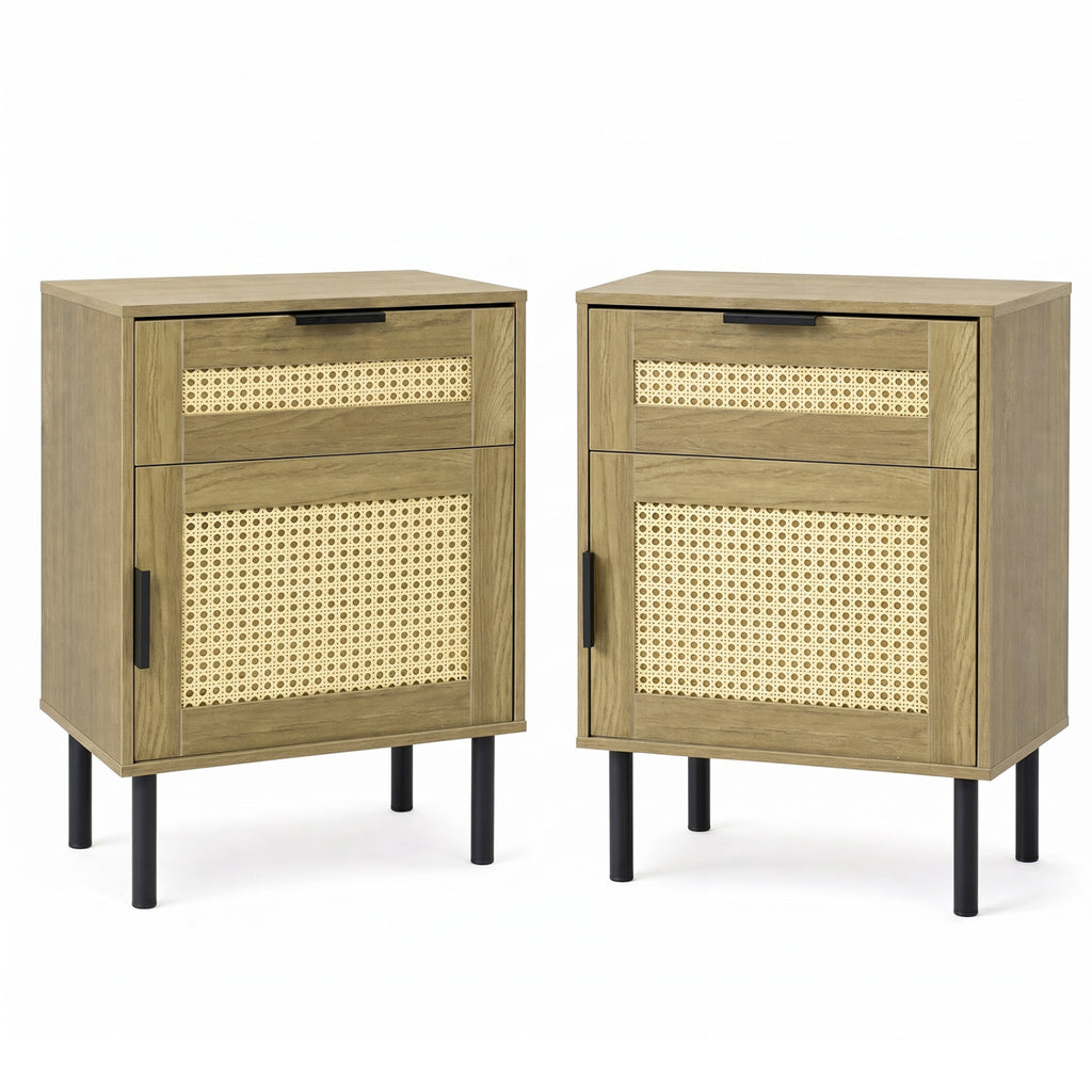 Rattan Nightstand with Drawer and Storage – Natural
