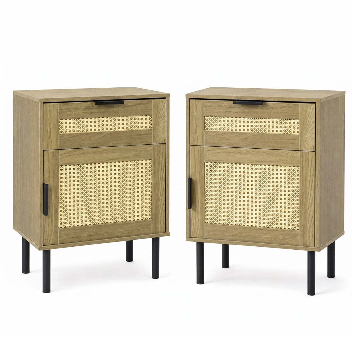 Rattan Nightstand with Drawer and Storage – Natural