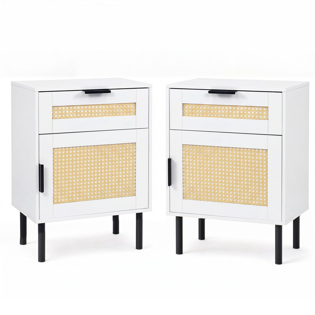 Rattan Nightstand with Drawer and Storage – Natural