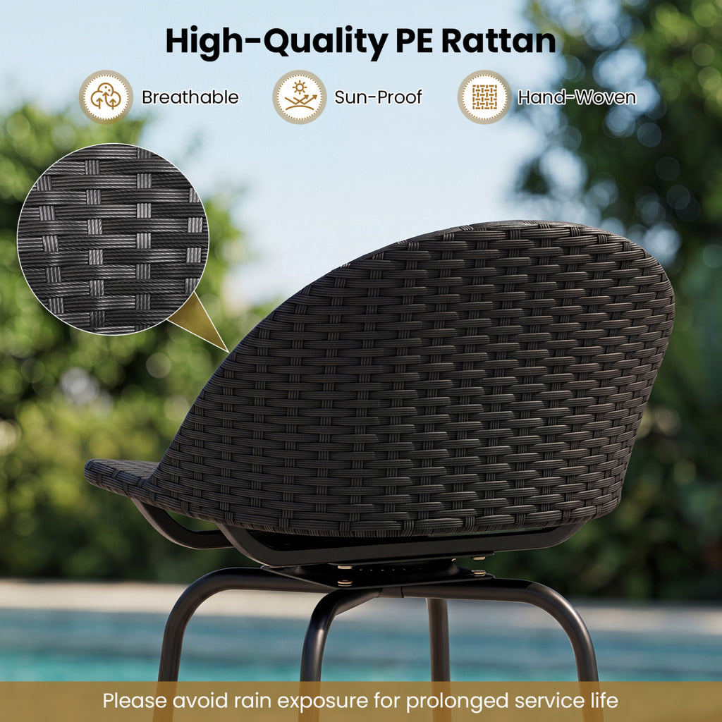 Rattan Swivel Barstools Set of 2 with Curved Back - Black