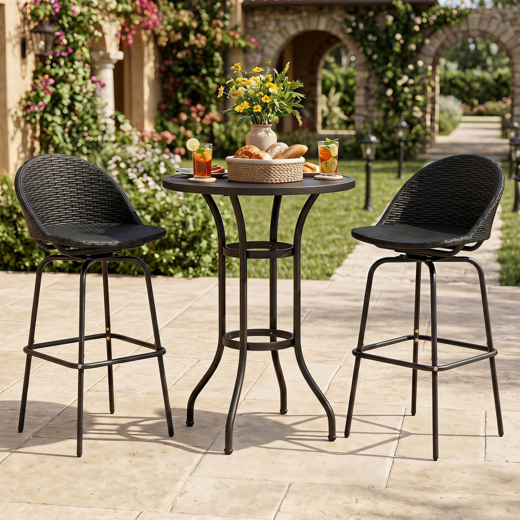 Rattan Swivel Barstools Set of 2 with Curved Back - Black
