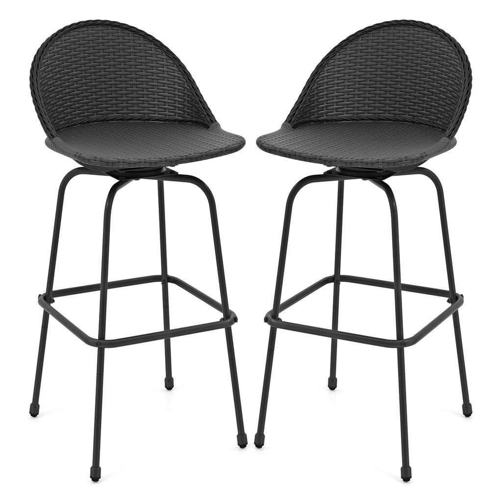 2 Pieces Patio Rattan Wicker Bar Stool Chairs