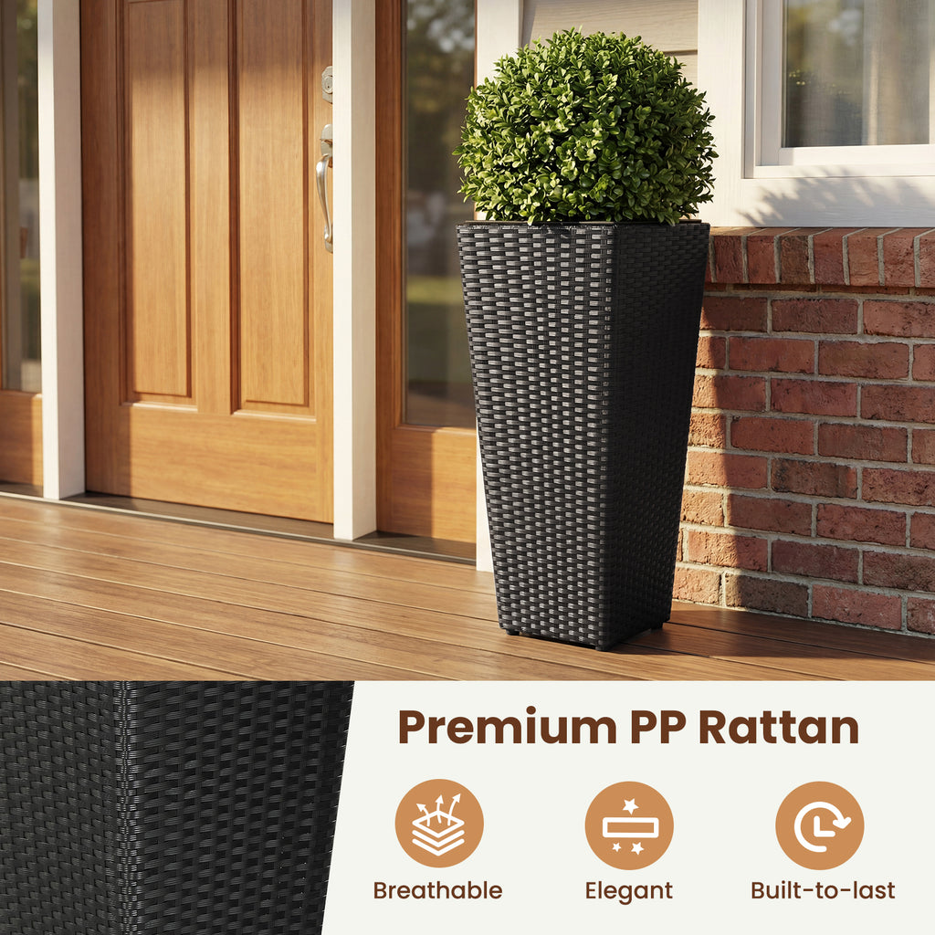 Rattan Tall Plant Pots with Plastic Liners, Set of 2 - Black