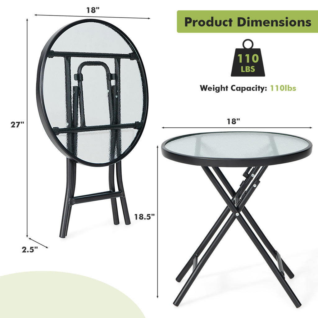 Set of 2 Round Patio Side Table with Tempered Glass Top