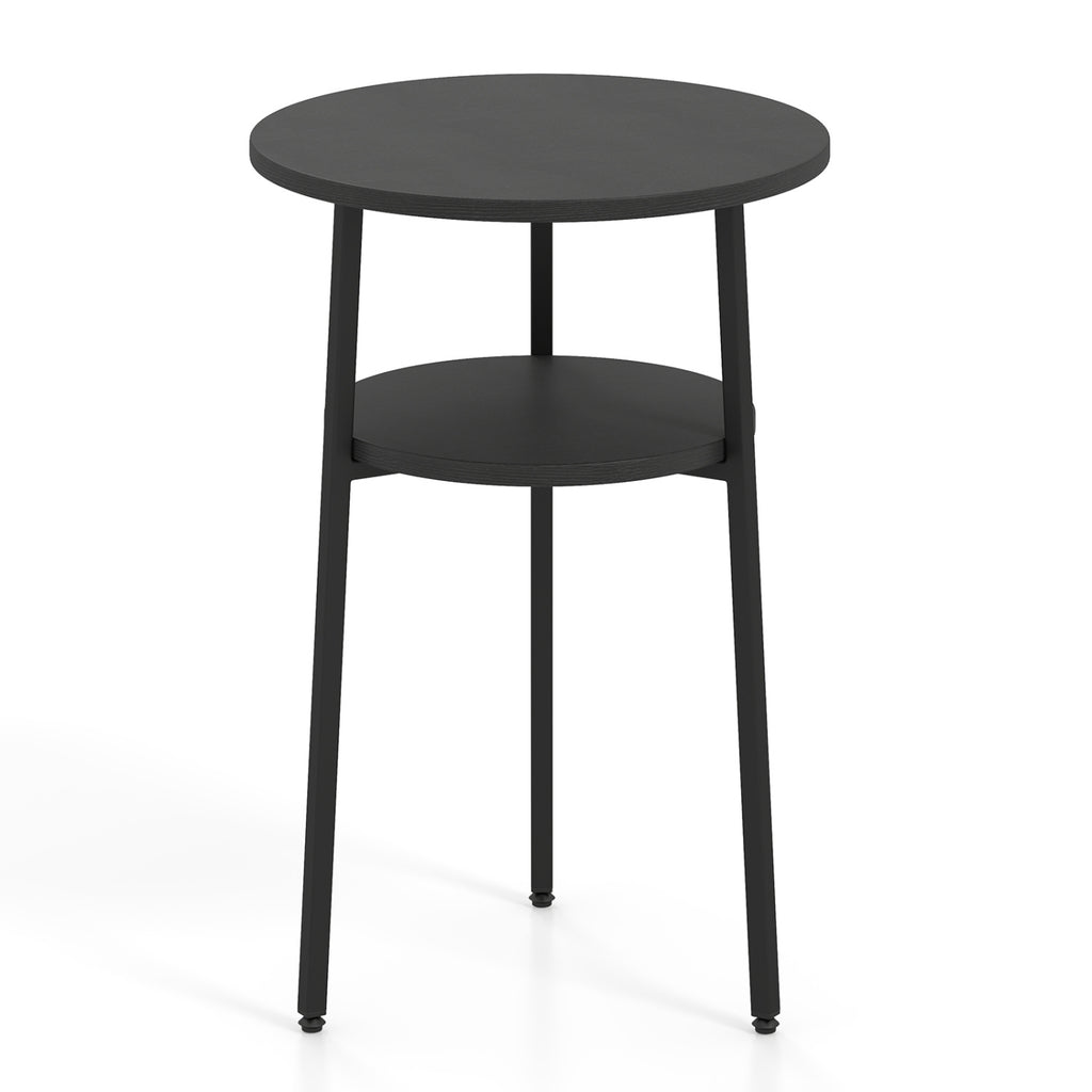 Round Side Table with Storage Shelf, Metal Frame – Rustic Brown