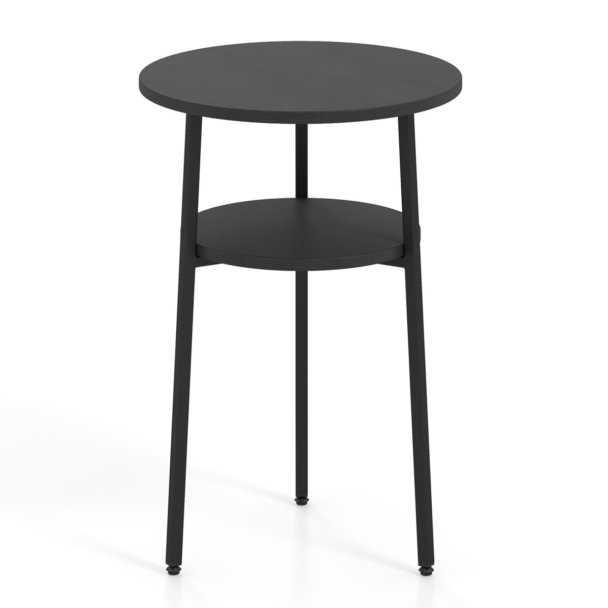 Round Side Table with Storage Shelf, Metal Frame – Rustic Brown