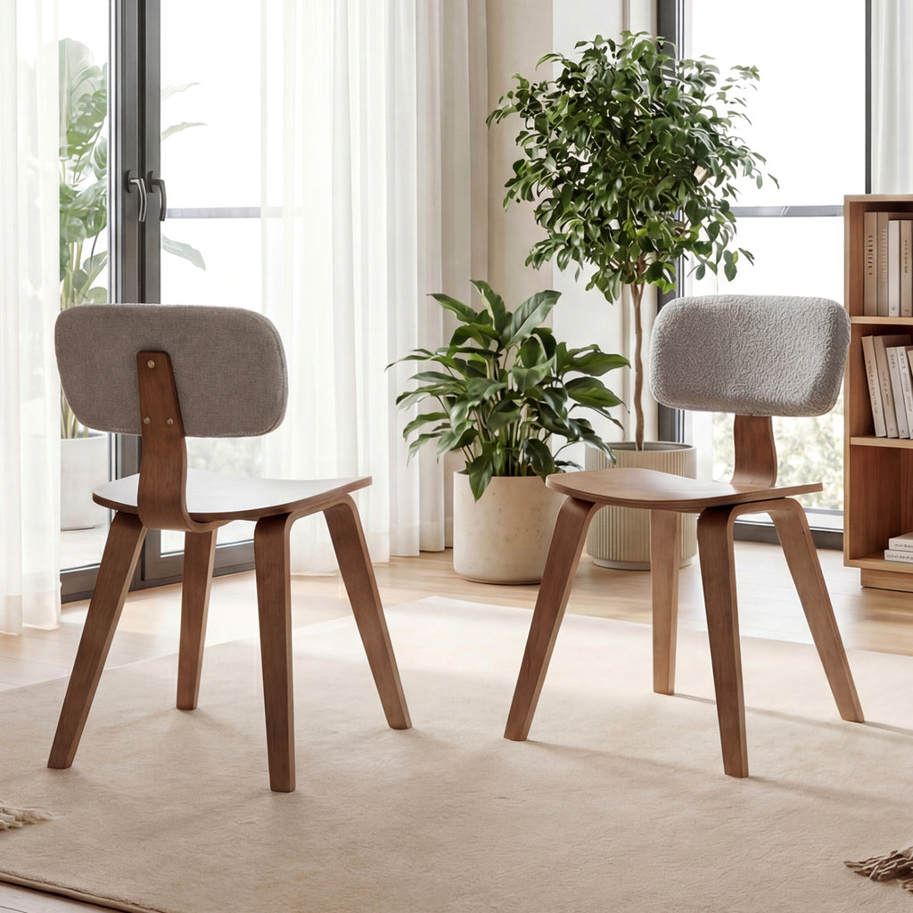 Rubber Wood Dining Chair Set of 2 – Teddy Velvet Padded, Walnut