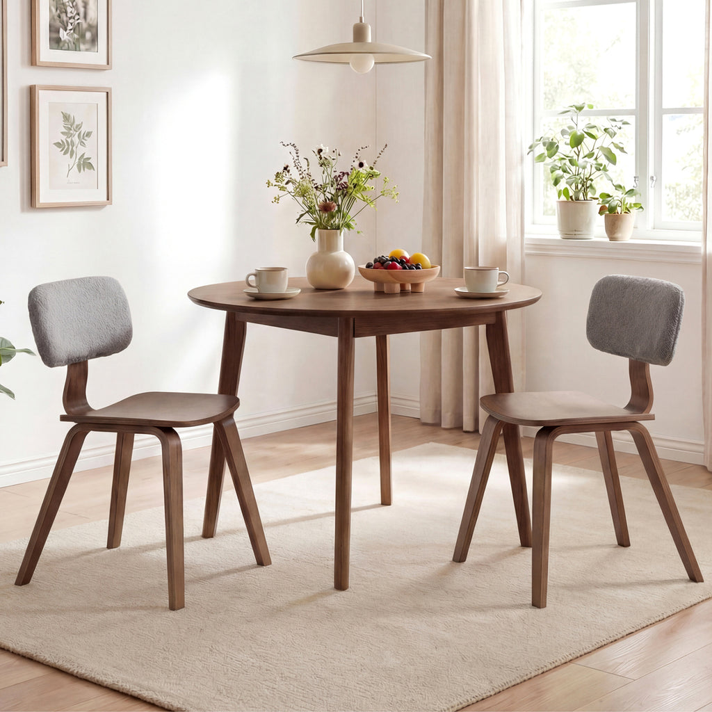 Rubber Wood Dining Chair Set of 2 – Teddy Velvet Padded, Walnut