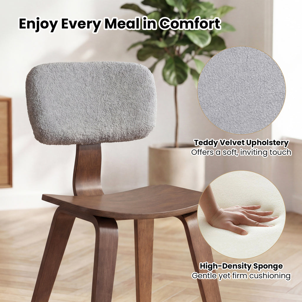 Rubber Wood Dining Chair Set of 2 – Teddy Velvet Padded, Walnut