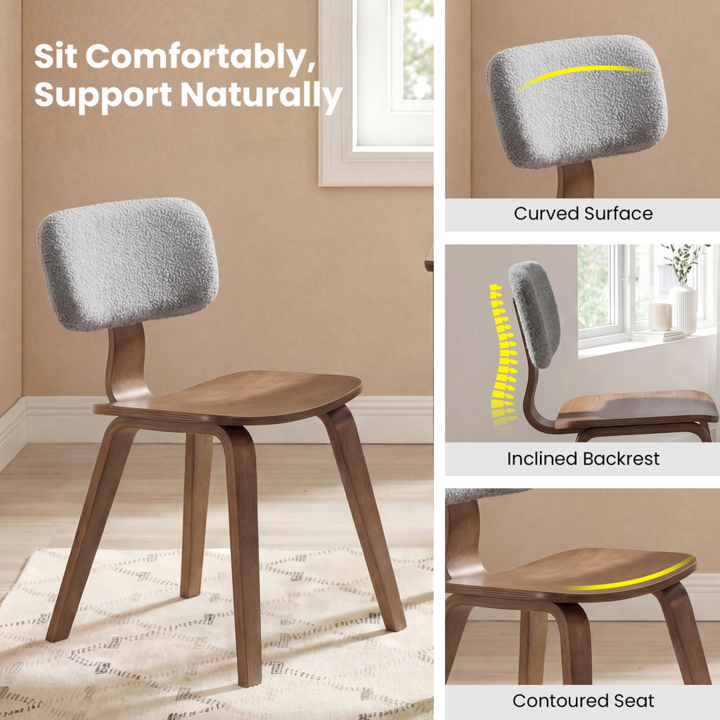 Rubber Wood Dining Chair Set of 2 – Teddy Velvet Padded, Walnut