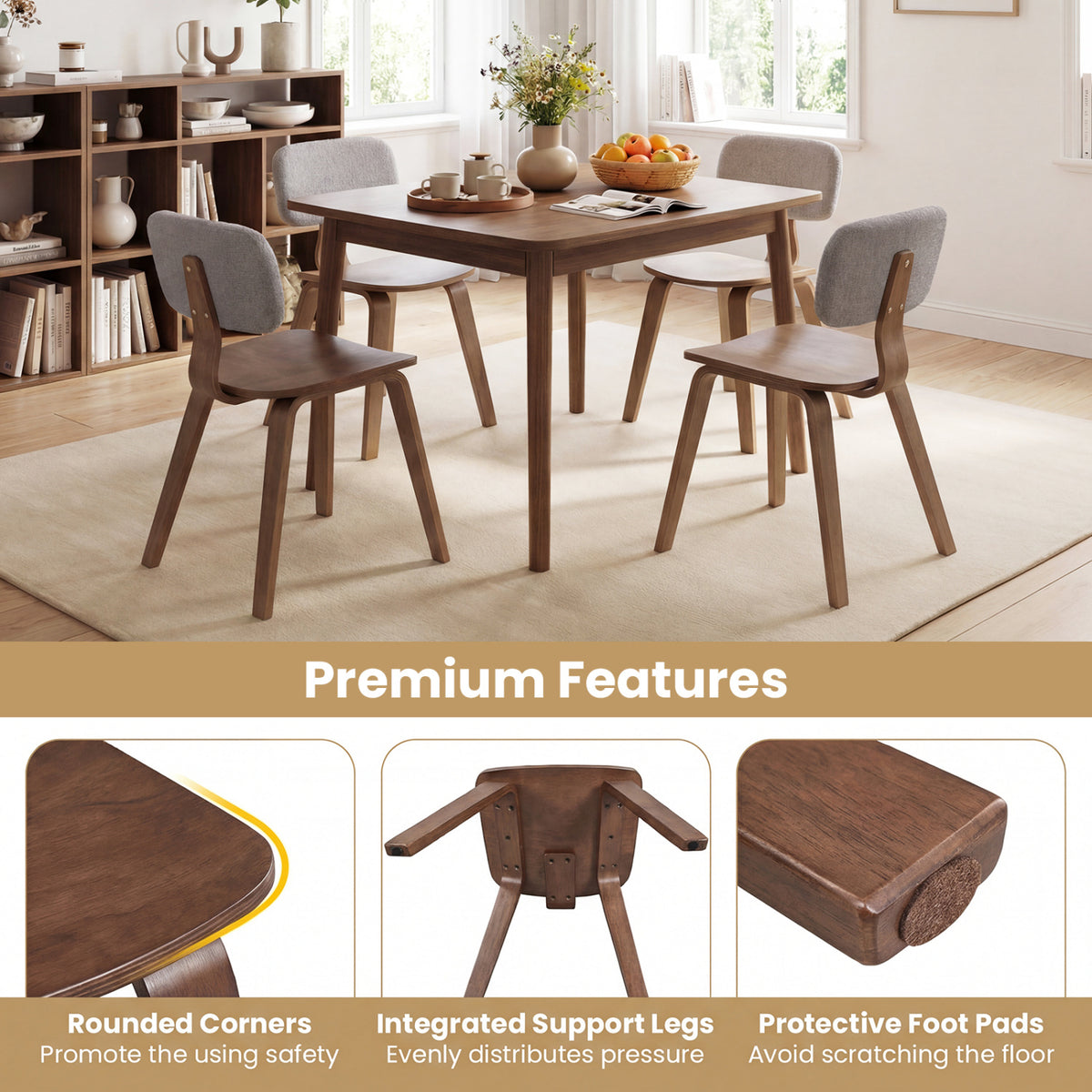 Rubber Wood Dining Chair Set of 2 – Teddy Velvet Padded, Walnut