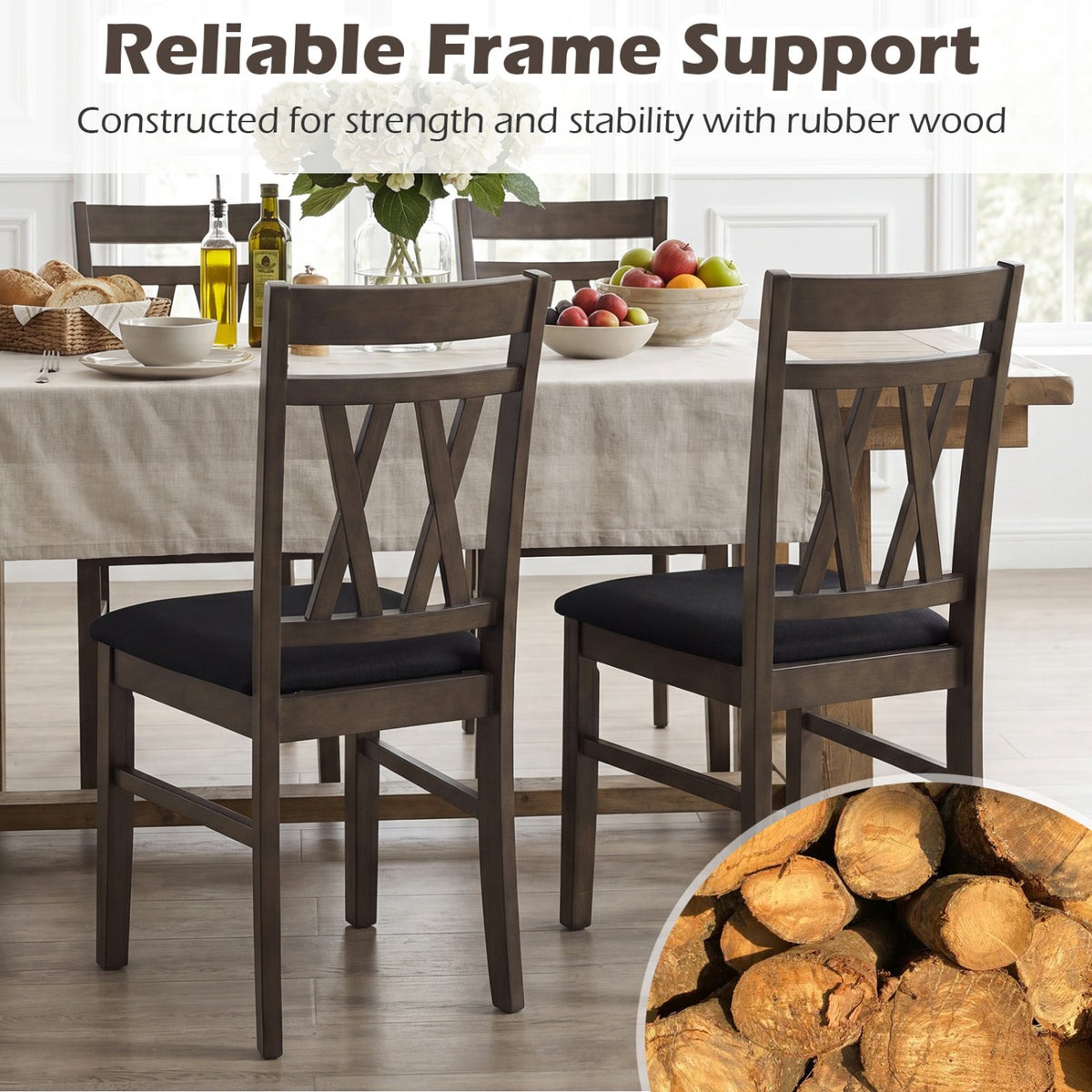 Linen Upholstered Kitchen Chairs Set of 2 - Rustic Gray