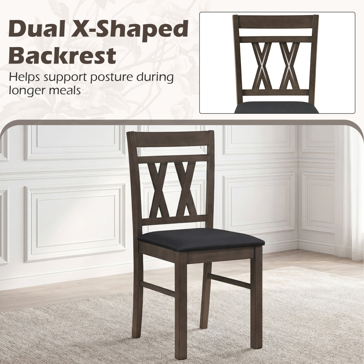 Linen Upholstered Kitchen Chairs Set of 2 - Rustic Gray