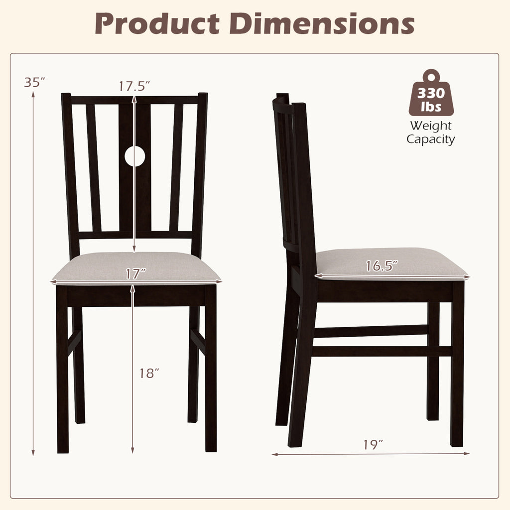 Set of 2 Rubber Wood Dining Chairs with Padded Seat - Coffee