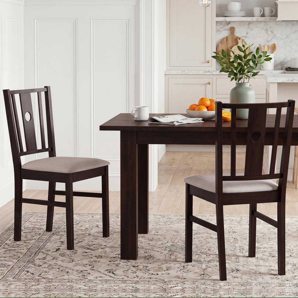 Set of 2 Rubber Wood Dining Chairs with Padded Seat - Coffee