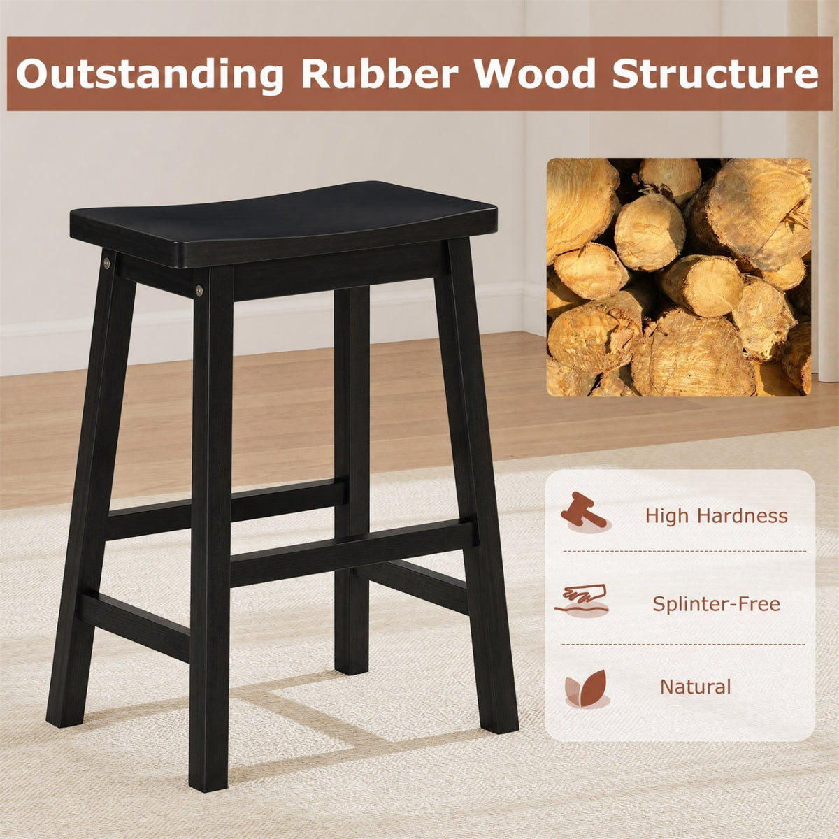 24 Inch Counter Height Saddle Stools Set of 2 - Black