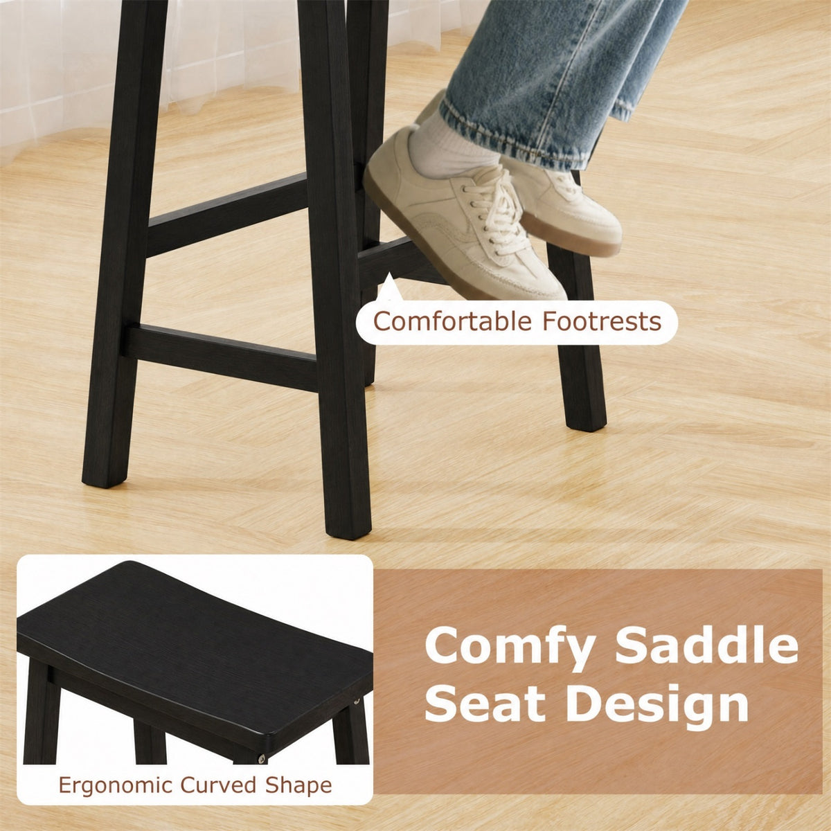 24 Inch Counter Height Saddle Stools Set of 2 - Black