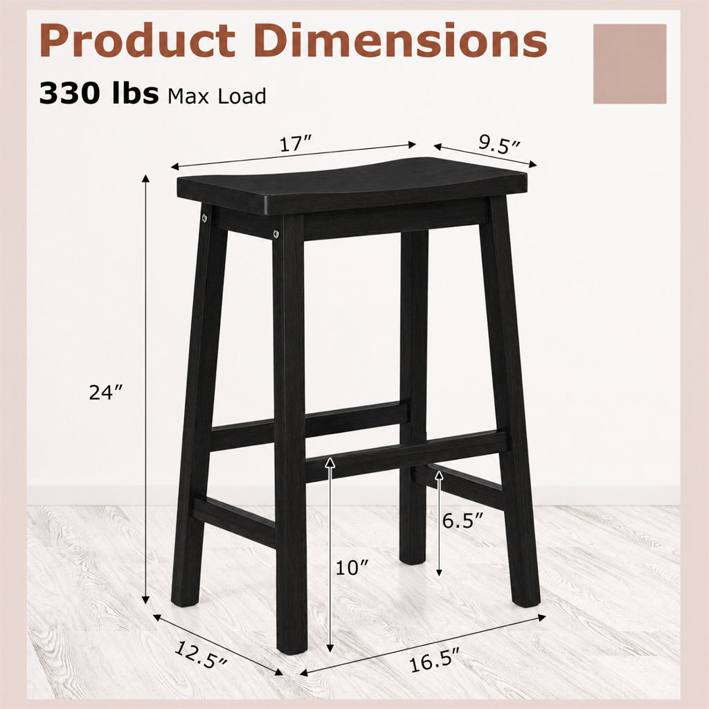 24 Inch Counter Height Saddle Stools Set of 2 - Black