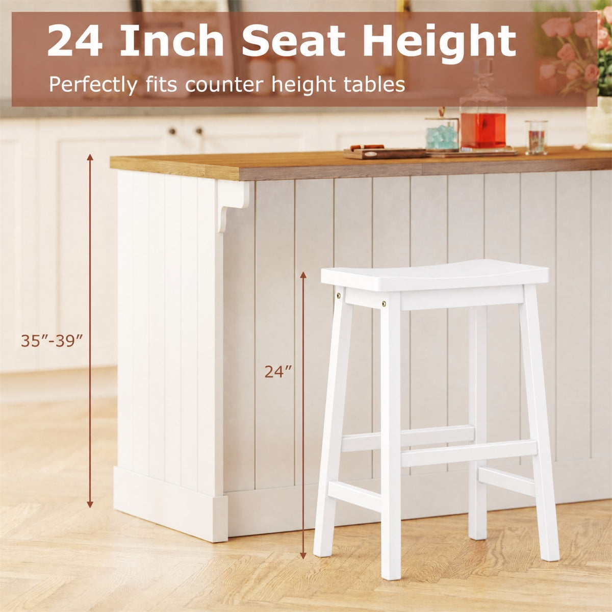 Counter Height Stools Set of 2 - 24 inch, Beige