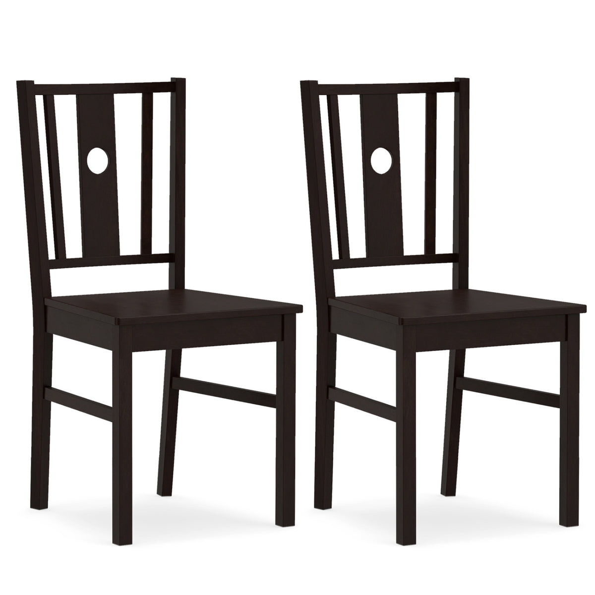 Set of 2 Rubber Wood Dining Chairs with Padded Seat - Coffee