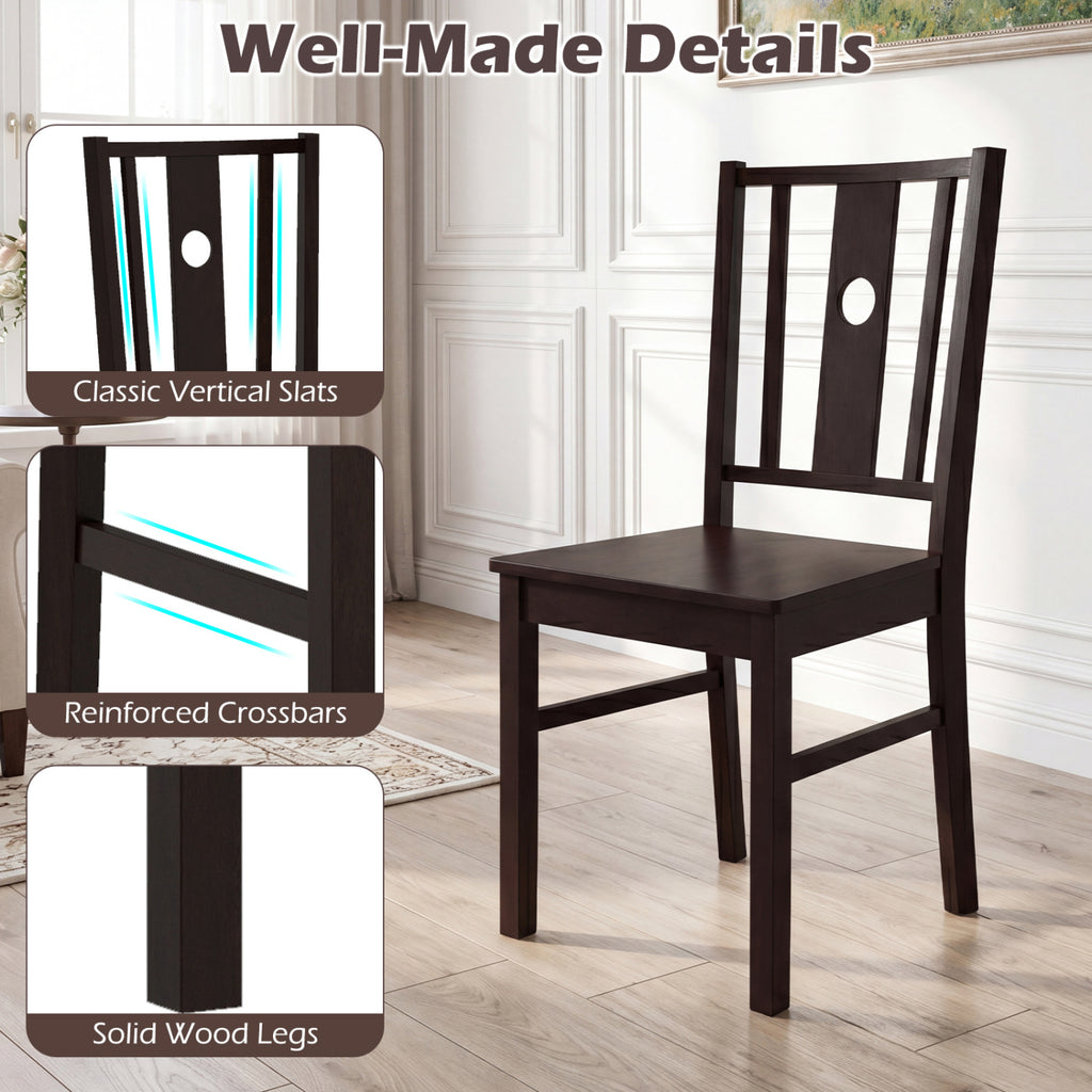 Set of 2 Rubber Wood Kitchen Dining Chairs - Coffee, Slatted Back