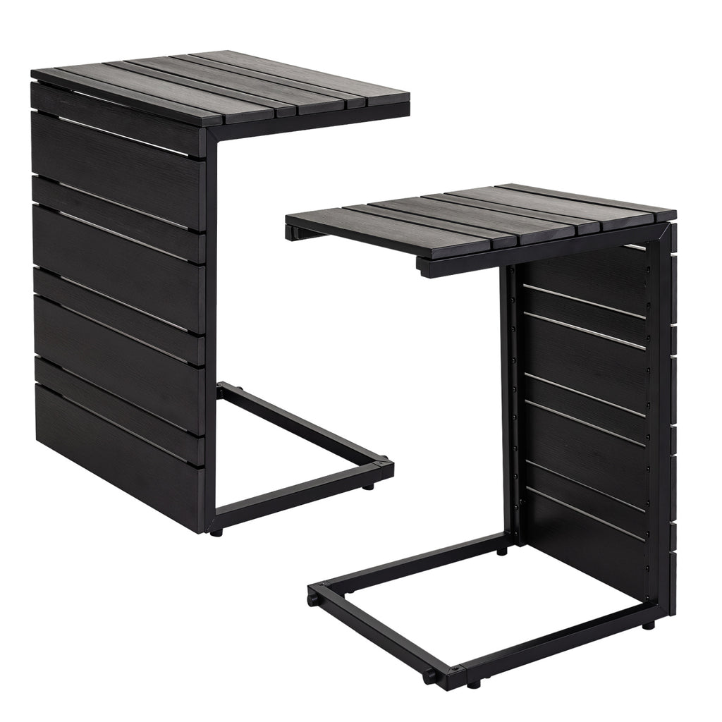 C-Shaped Side Table with Wood-Plastic Top - Black
