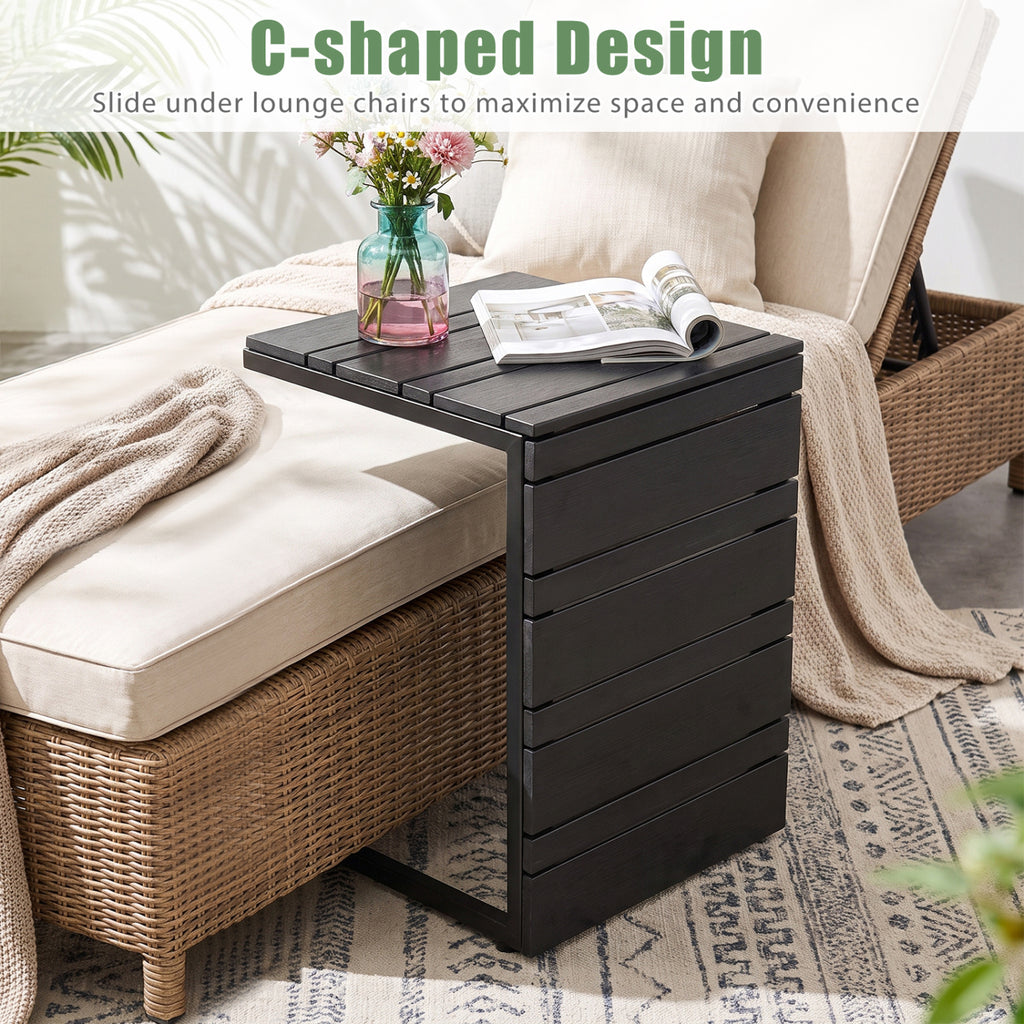 C-Shaped Side Table with Wood-Plastic Top - Black