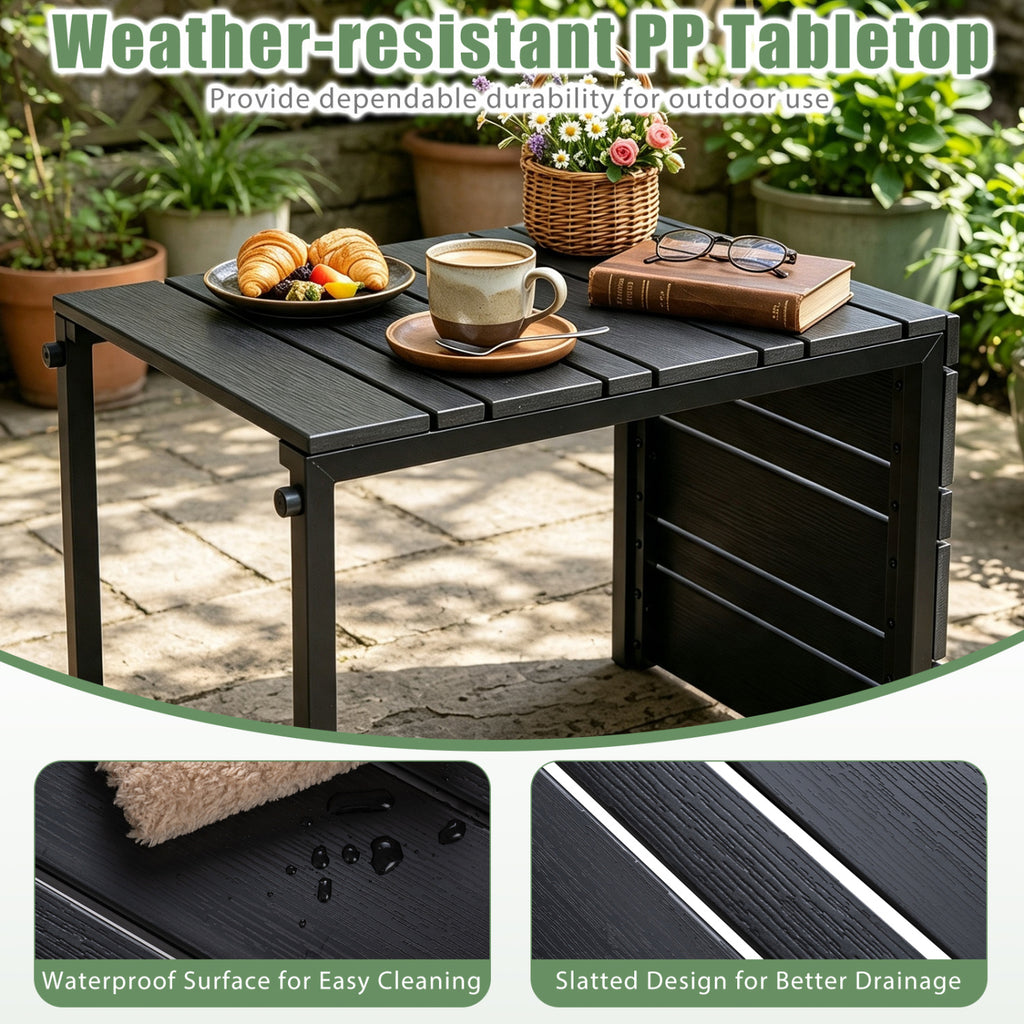 C-Shaped Side Table with Wood-Plastic Top - Black