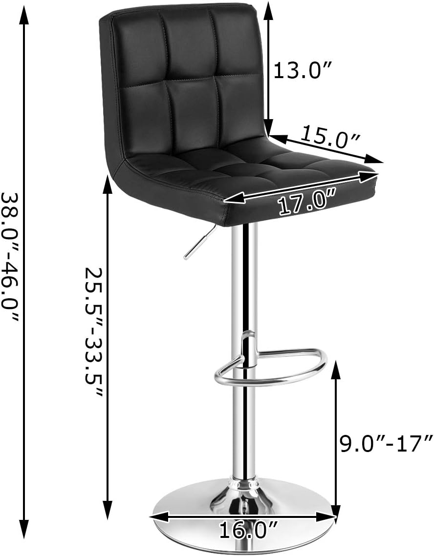 Square Swivel Bar Stools with Back - Grid Pattern, Black (Set of 2)