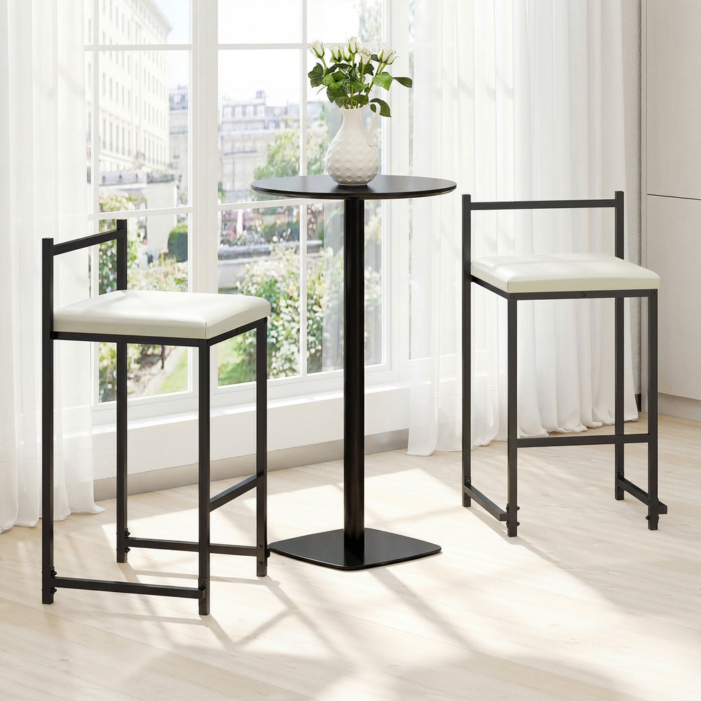 Set of 2 Counter Height Bar Stools - PU Leather, Black