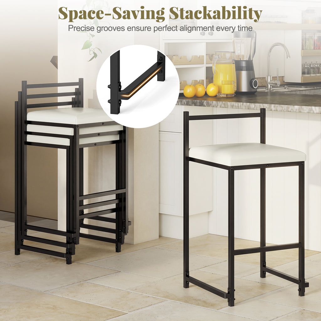 Set of 2 Counter Height Bar Stools - PU Leather, Black
