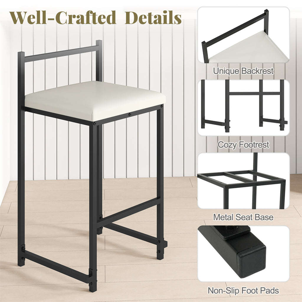 Set of 2 Counter Height Bar Stools - PU Leather, Black