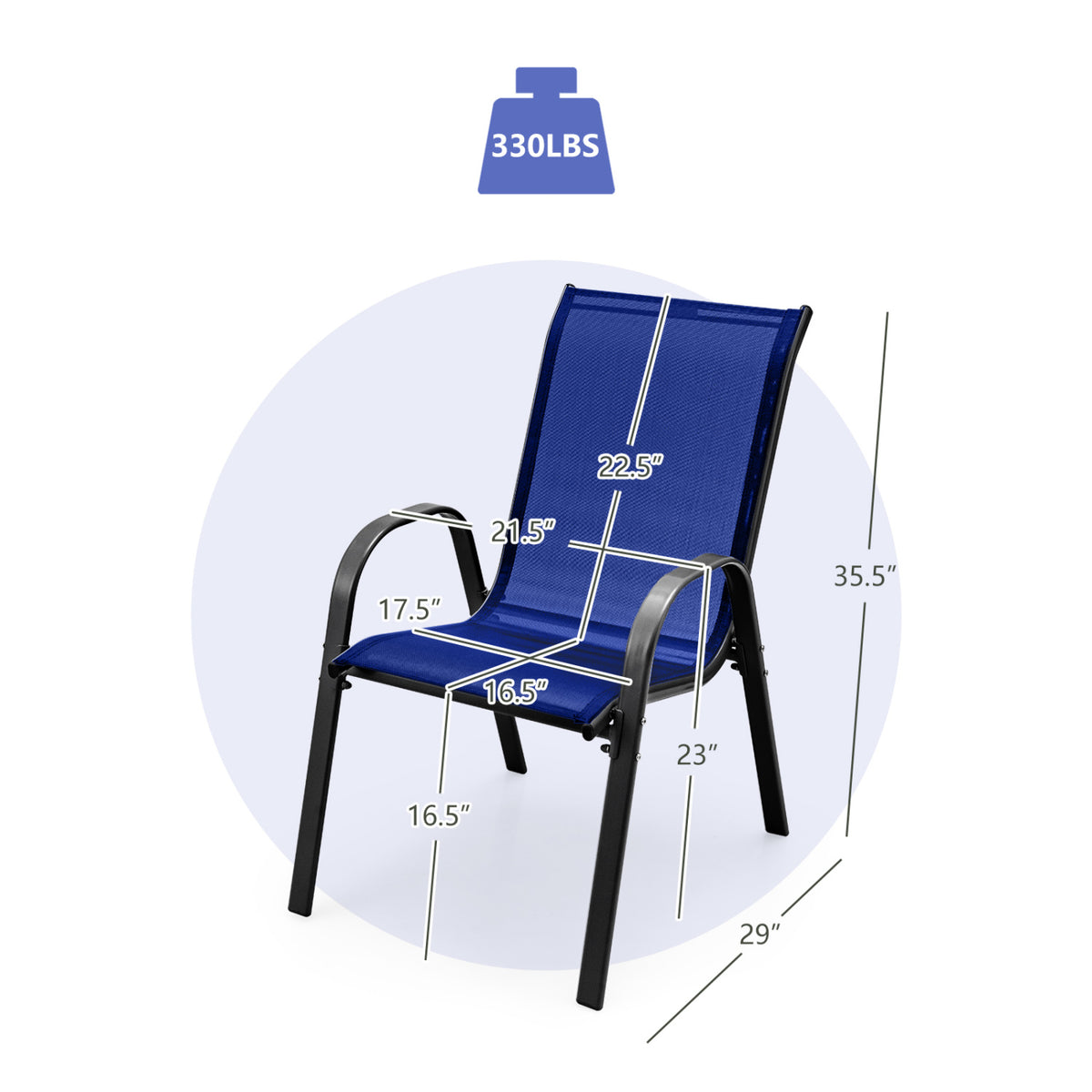 Stackable Patio Dining Chairs Set of 2 - Navy Fabric