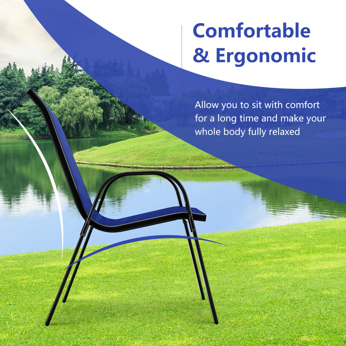 Stackable Patio Dining Chairs Set of 2 - Navy Fabric