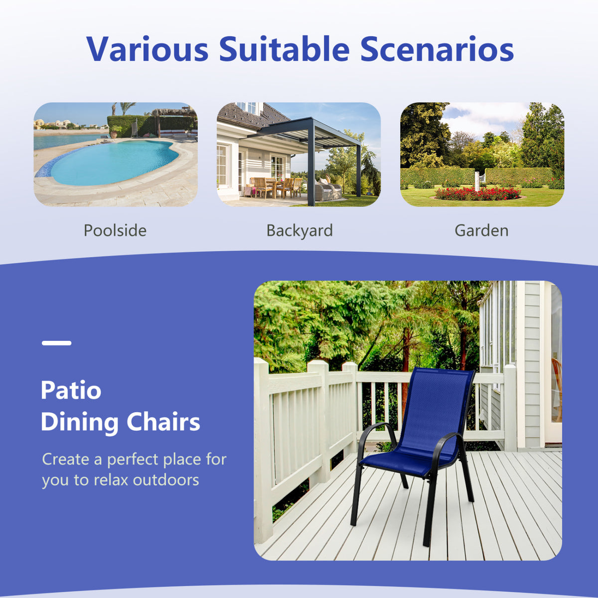 Stackable Patio Dining Chairs Set of 2 - Navy Fabric