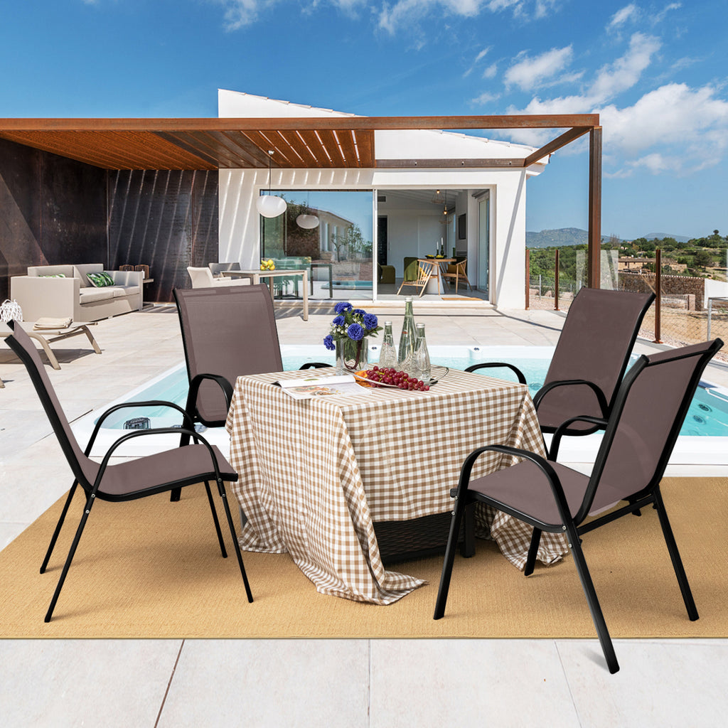 Stackable Patio Dining Chairs Set of 2 - Brown Fabric