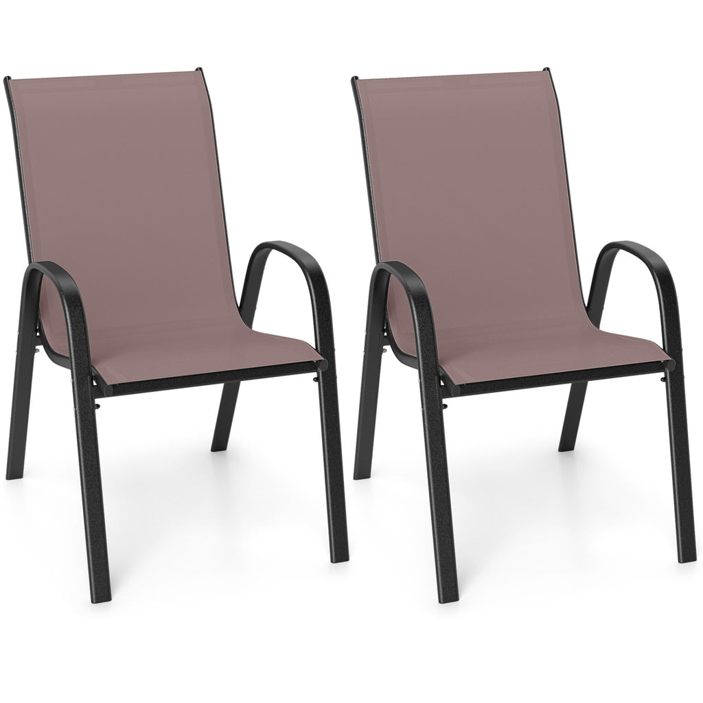 Stackable Patio Dining Chairs Set of 2 - Brown Fabric
