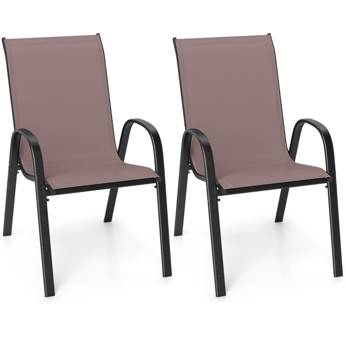 Stackable Patio Dining Chairs Set of 2 - Brown Fabric
