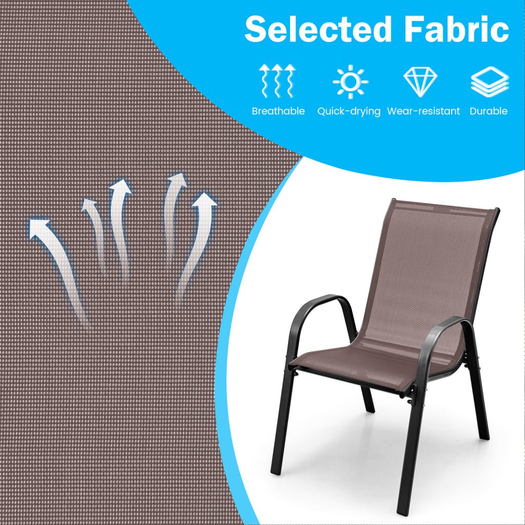 Stackable Patio Dining Chairs Set of 2 - Brown Fabric