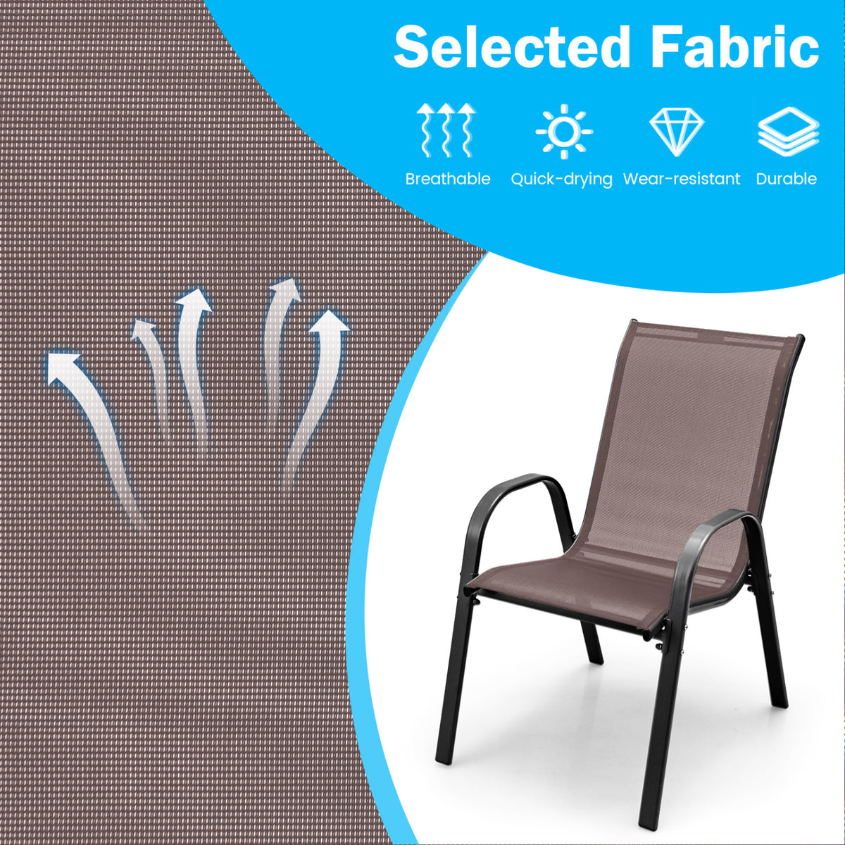 Stackable Patio Dining Chairs Set of 2 - Brown Fabric
